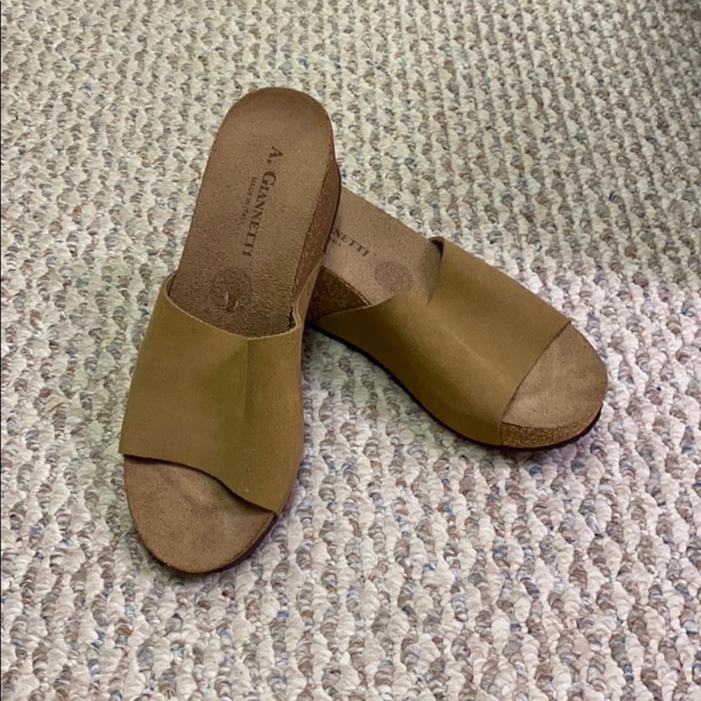 A.Giannetti Italian Suede Slip On Wedge Sandal